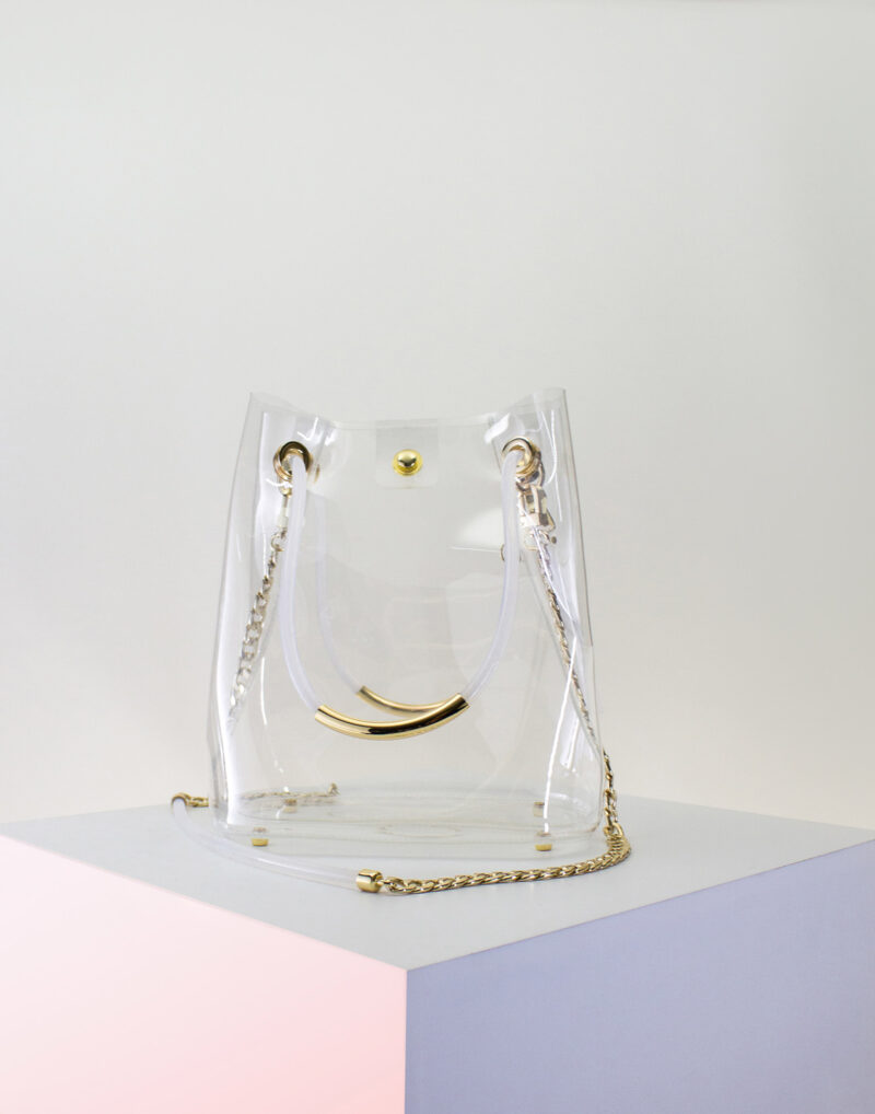 clear bucket bag front