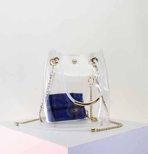 clear bucket bag with zip pouch