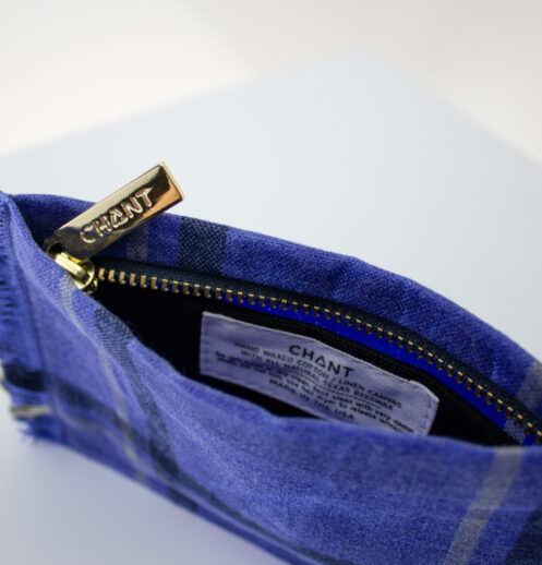 blue plaid black zip pouch inside
