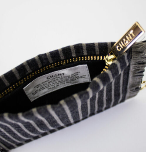 black gray stripe zip pouch inside